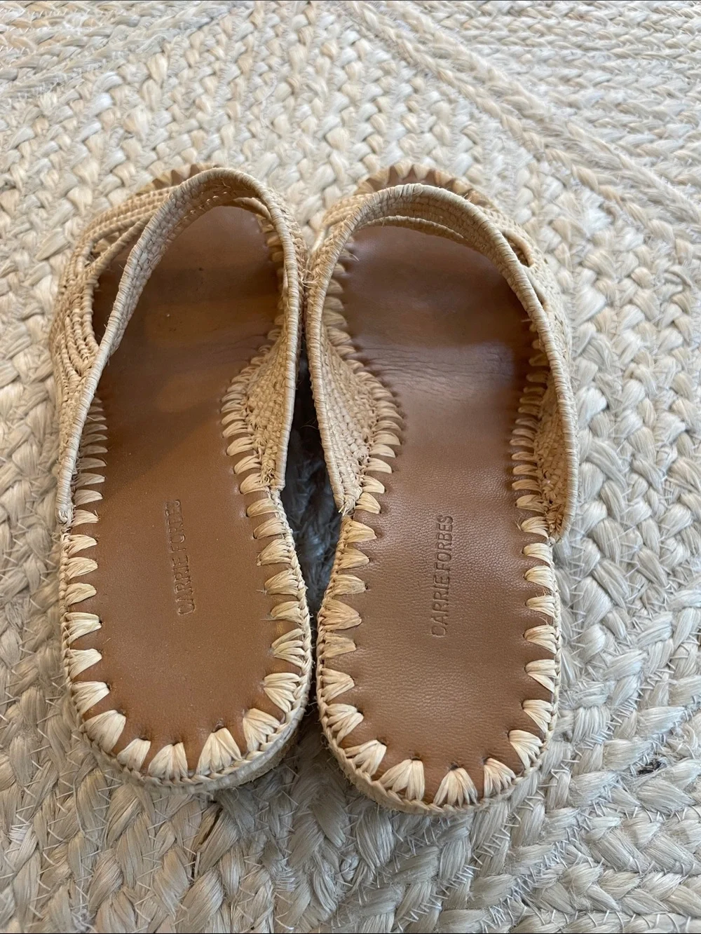 Woven Three-Strap Slide Block Heel Sandals in Natural Beige